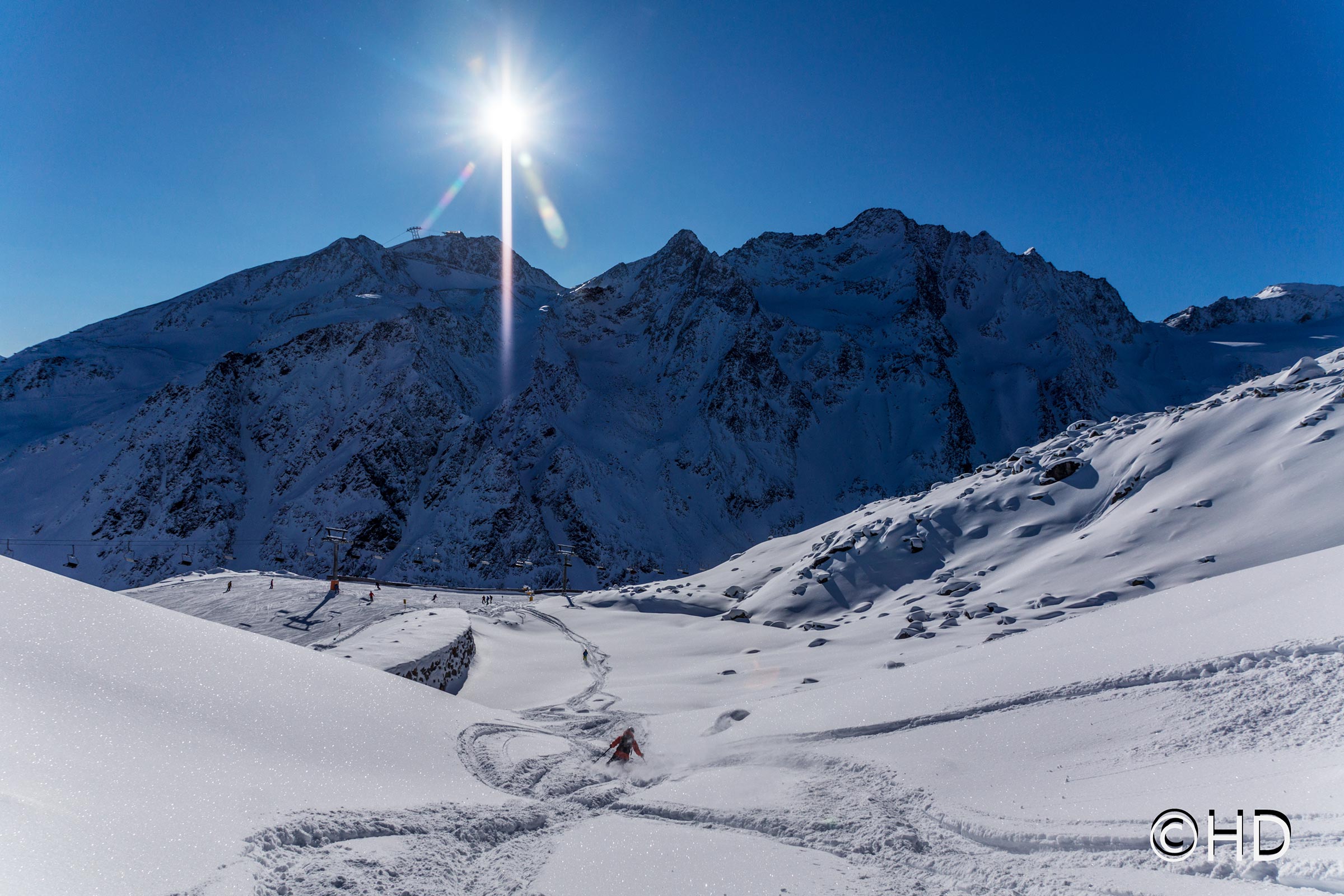 Tiefschneeabfahrt - Freeriden in Sölden